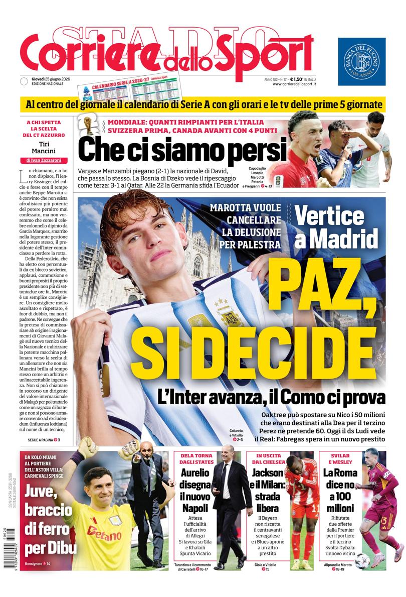 Prima pagina di oggi