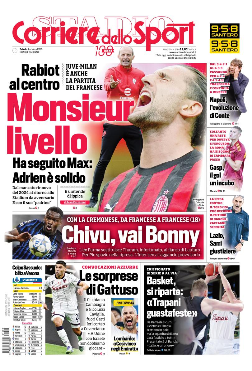 Prima pagina di oggi