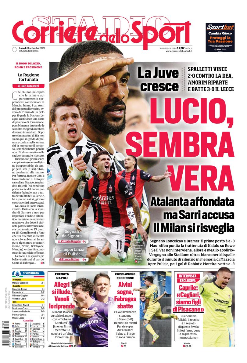 Prima pagina di oggi