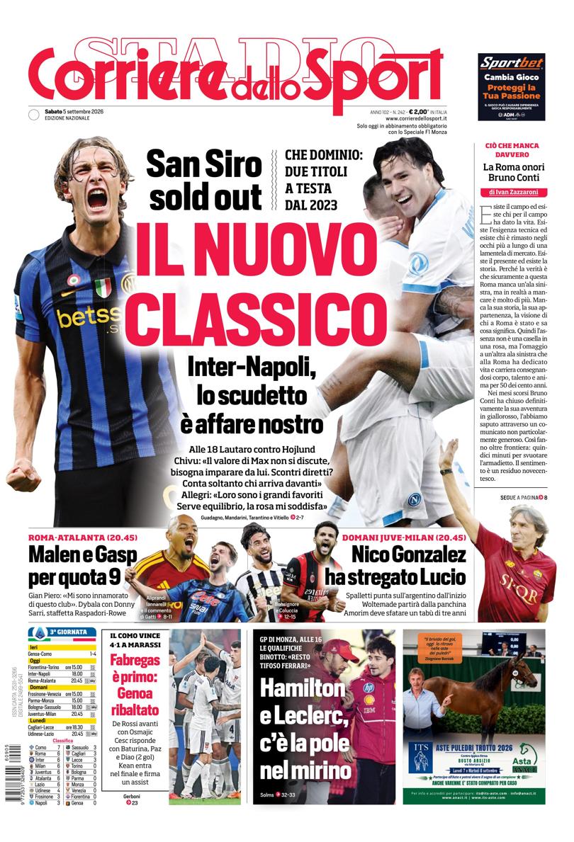 Prima pagina di oggi