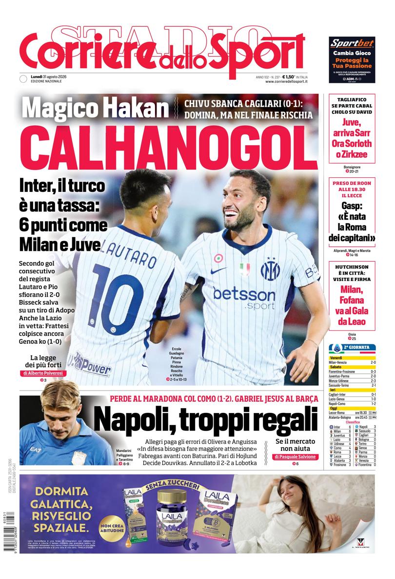Prima pagina di oggi