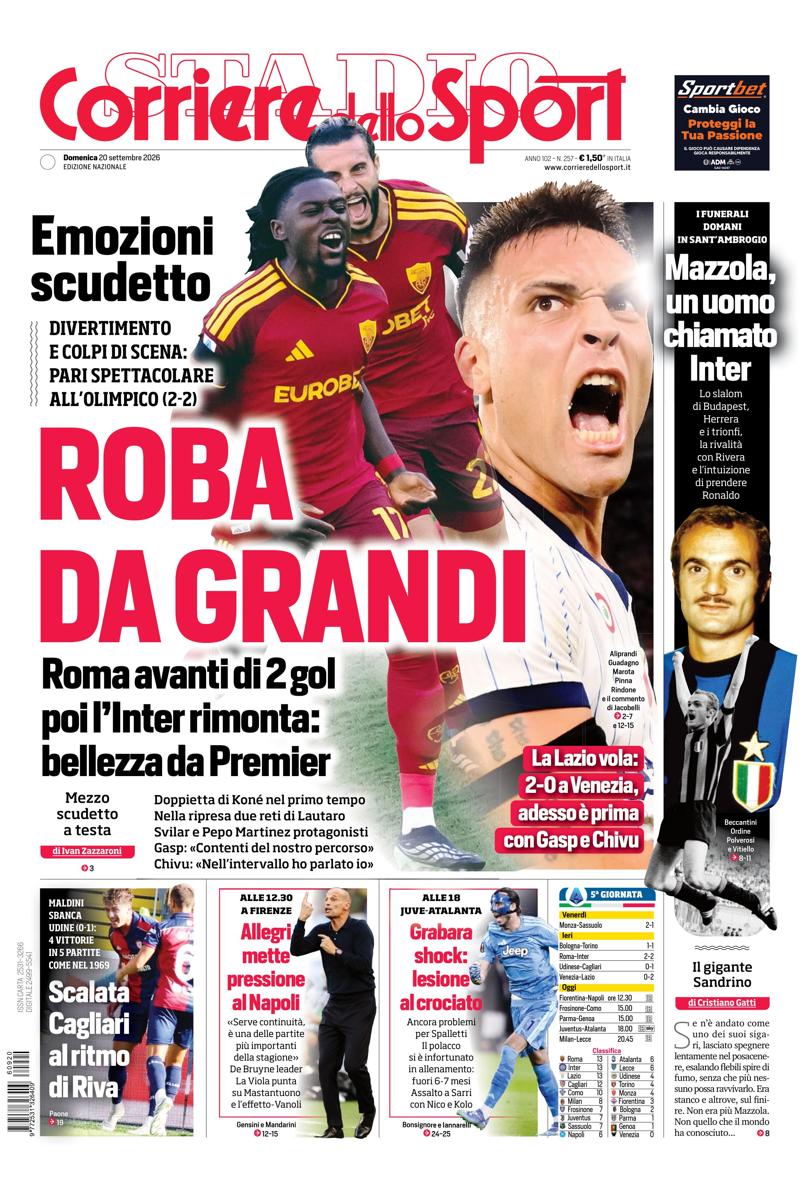 Prima pagina di oggi
