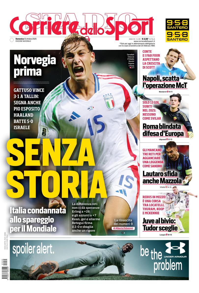 Prima pagina di oggi