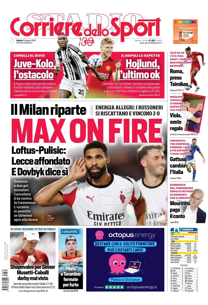 Prima pagina di oggi