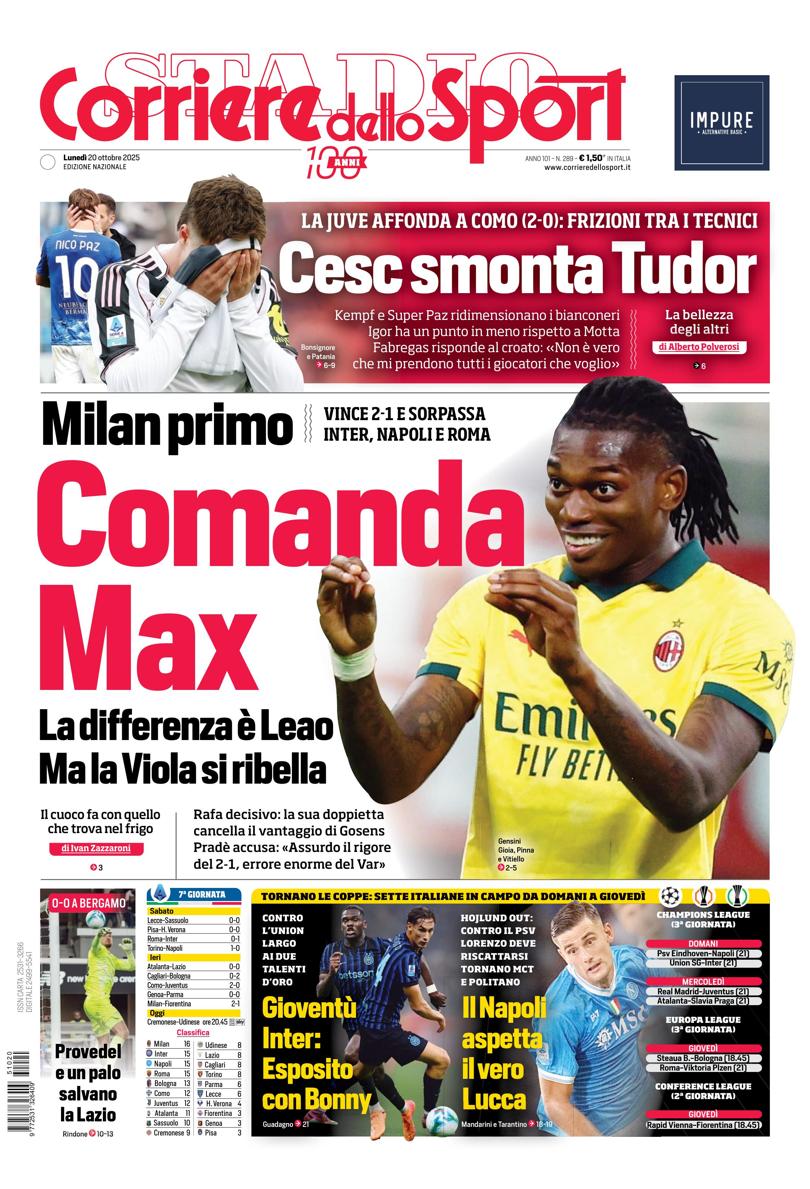 Prima pagina di oggi