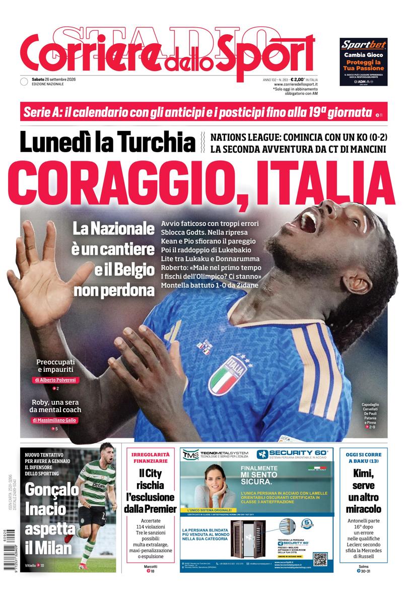 Prima pagina di oggi