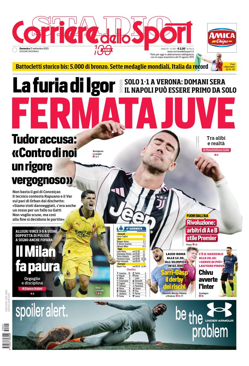 Prima pagina di oggi