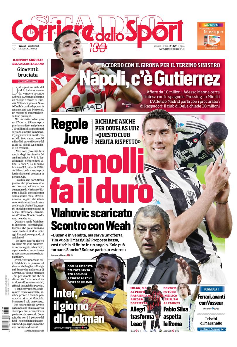 Prima pagina di oggi