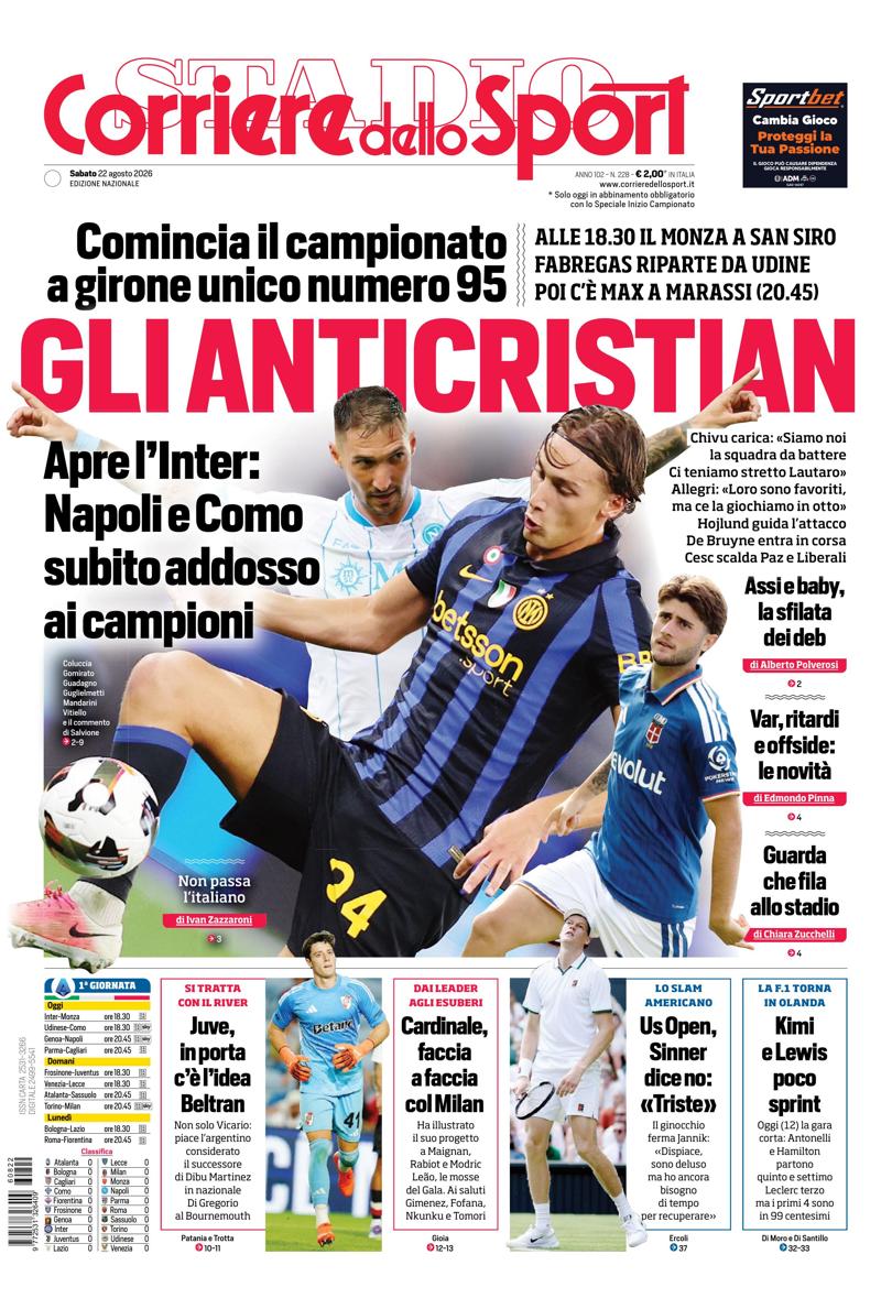 Prima pagina di oggi