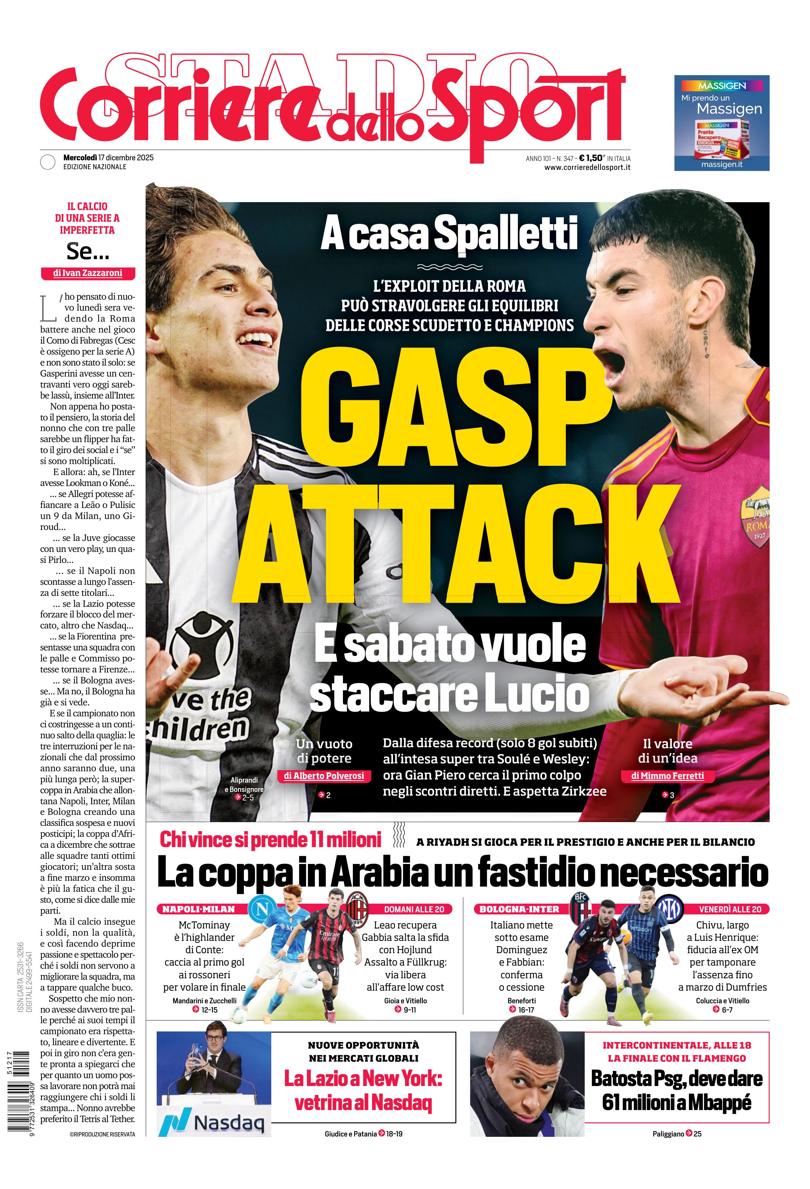 Prima pagina di oggi