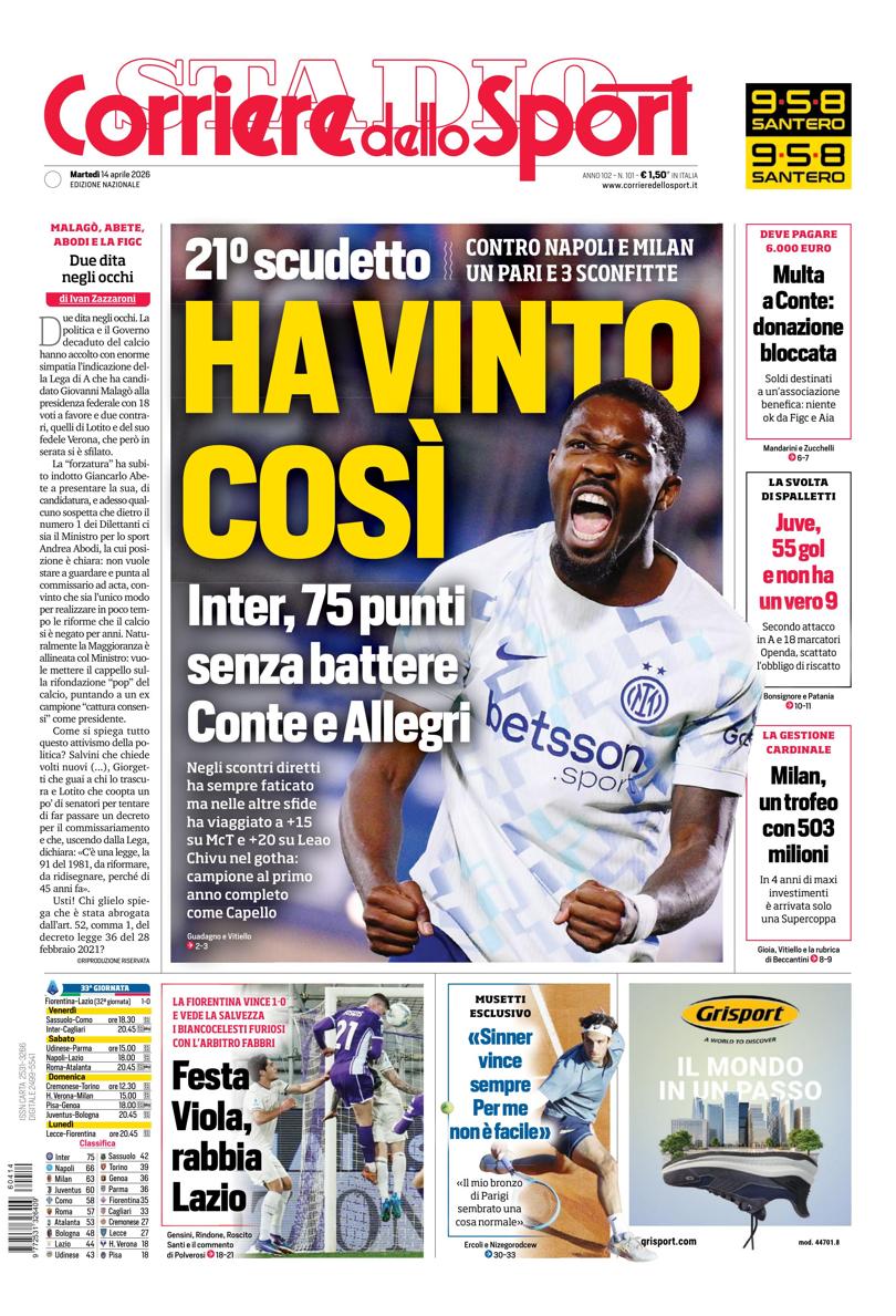 Prima pagina di oggi
