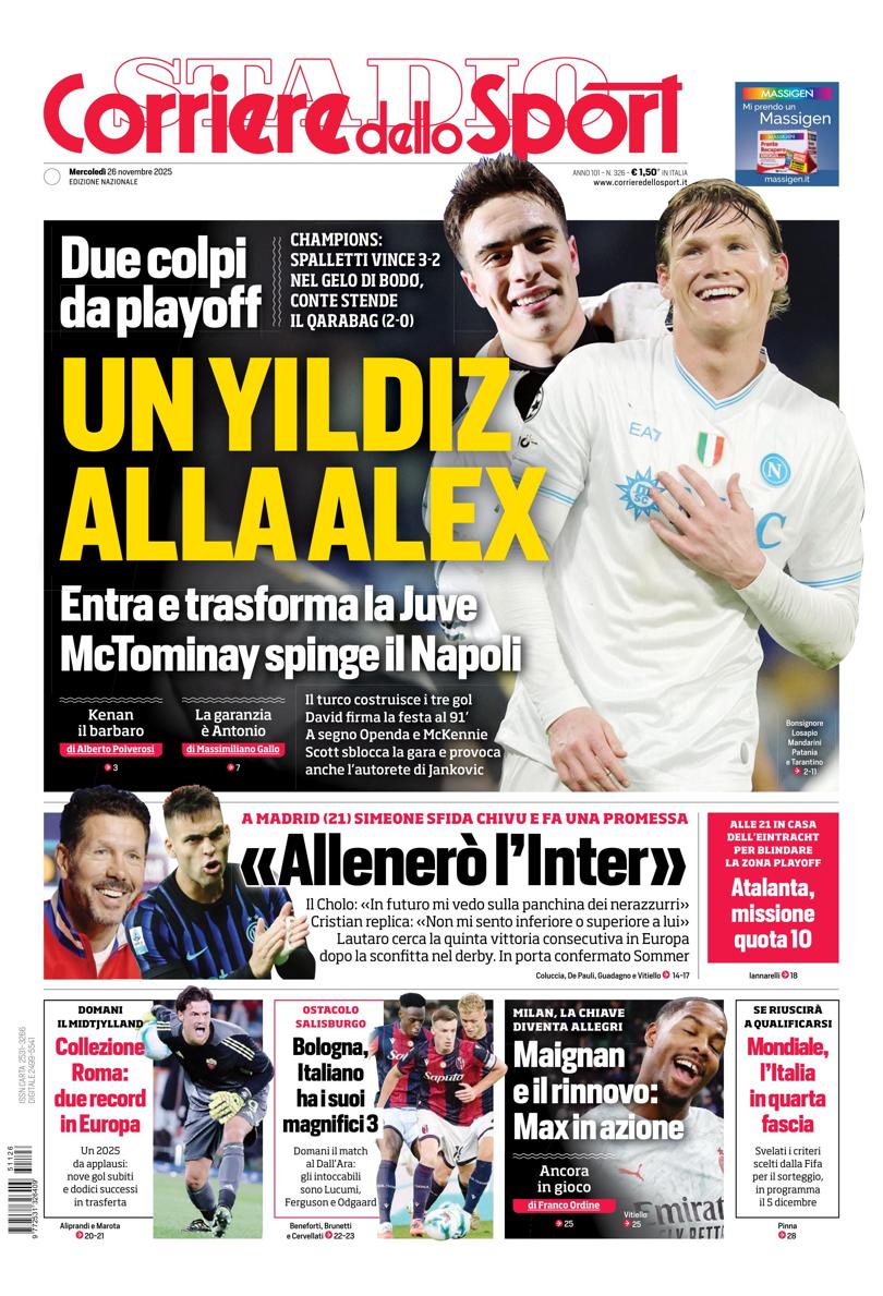 Prima pagina di oggi