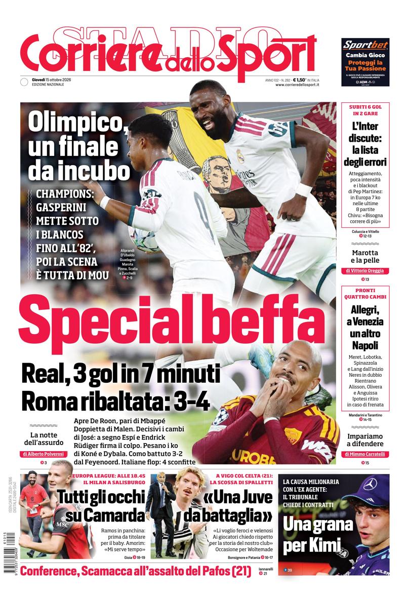 Prima pagina di oggi