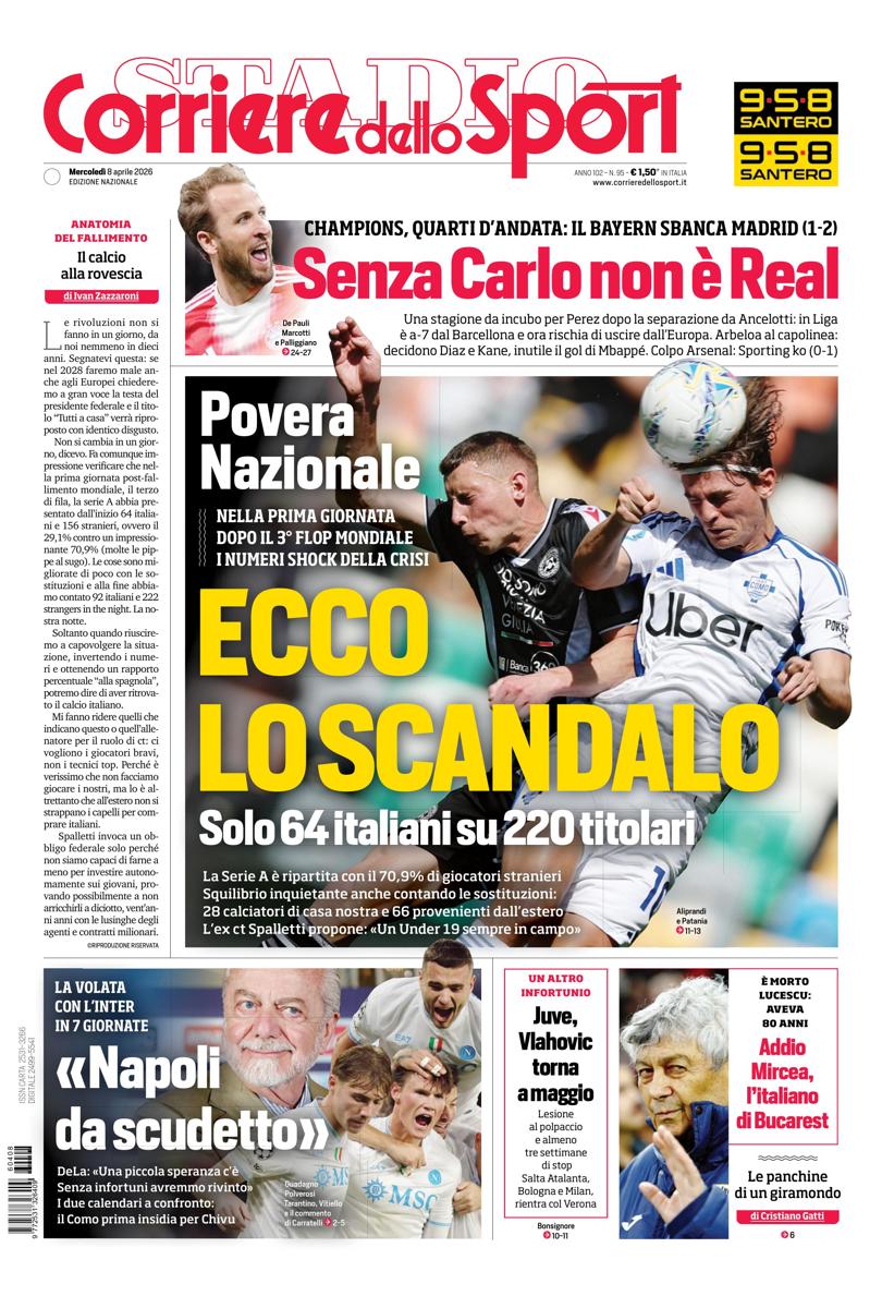 Prima pagina di oggi