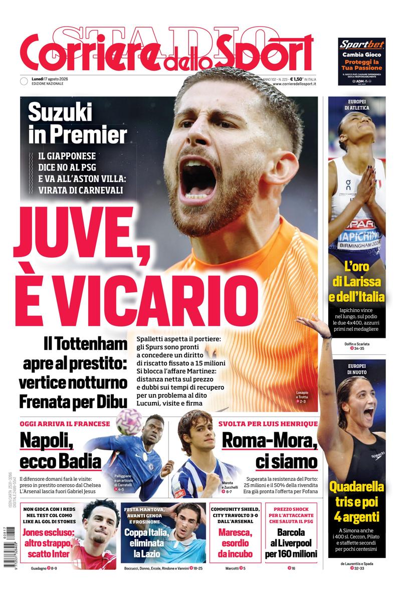 Prima pagina di oggi