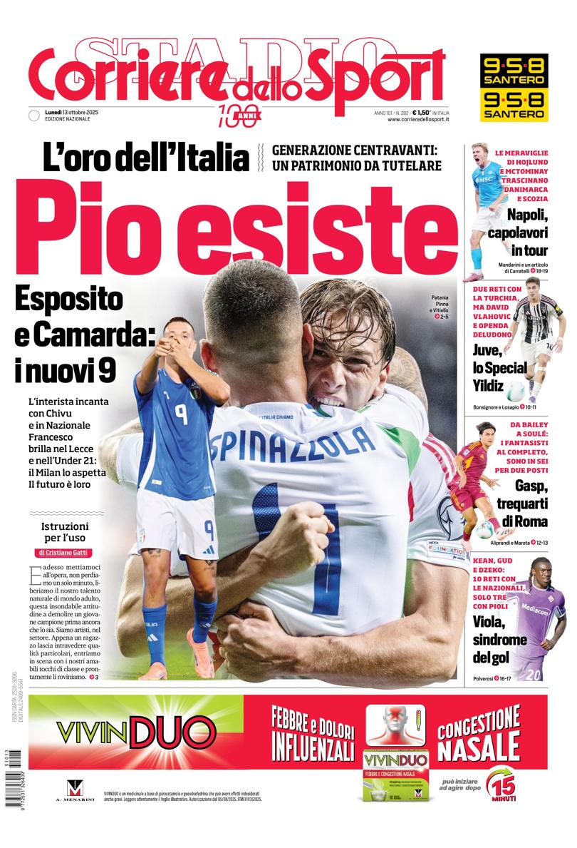 Prima pagina di oggi