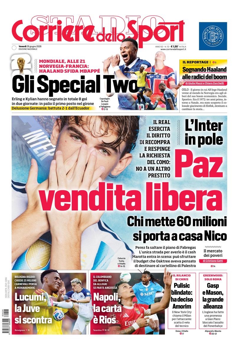 Prima pagina di oggi