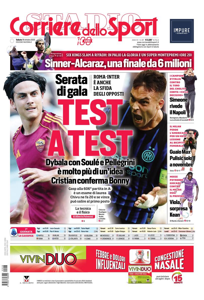 Prima pagina di oggi
