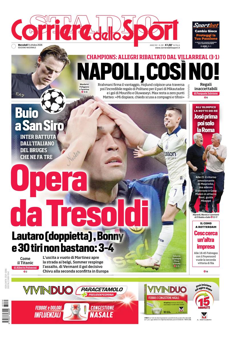 Prima pagina di oggi