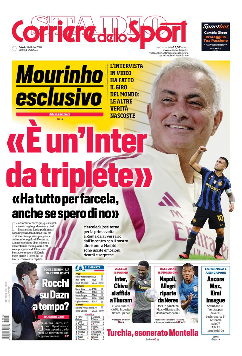 Prima pagina di oggi