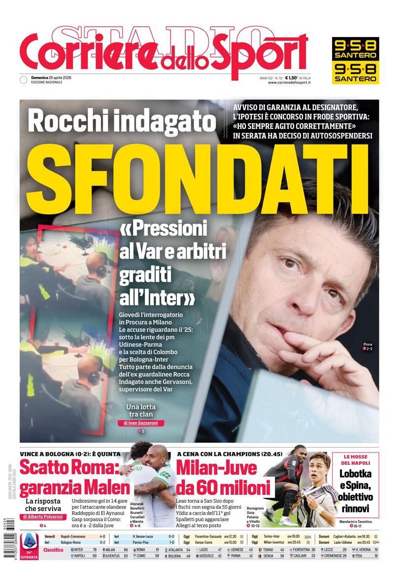 Prima pagina di oggi