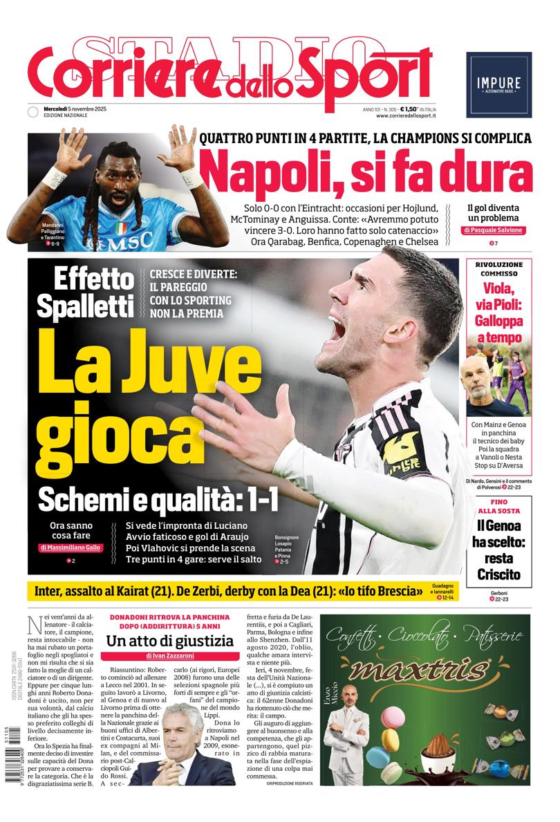 Prima pagina di oggi
