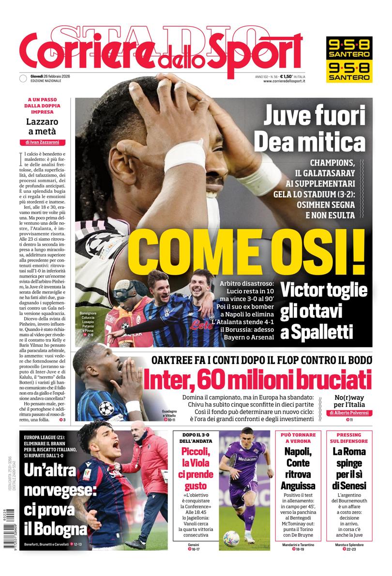 Prima pagina di oggi