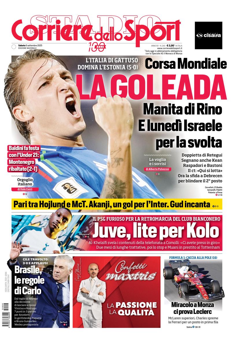 Prima pagina di oggi
