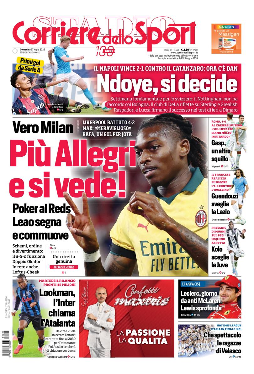 Prima pagina di oggi