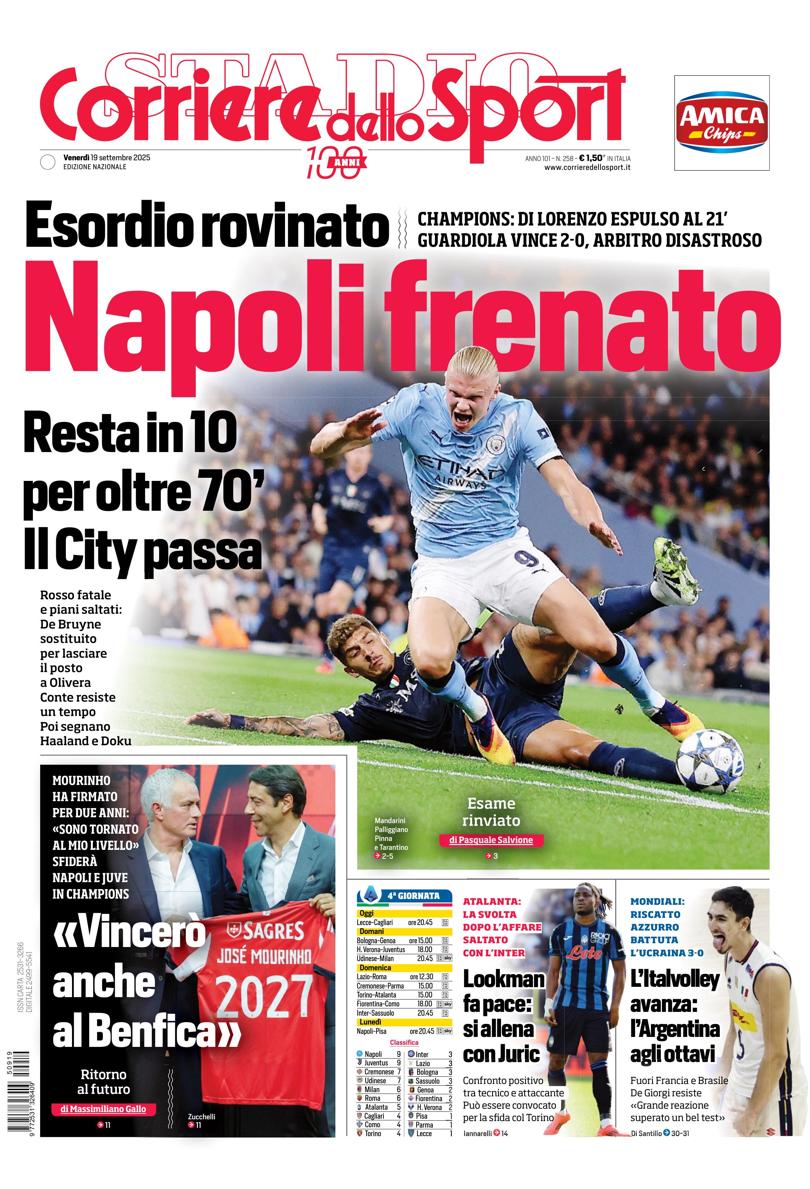 Prima pagina di oggi