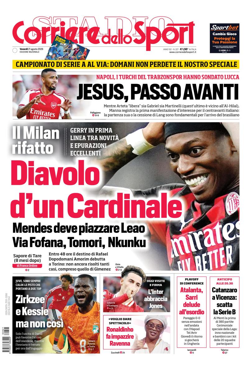 Prima pagina di oggi