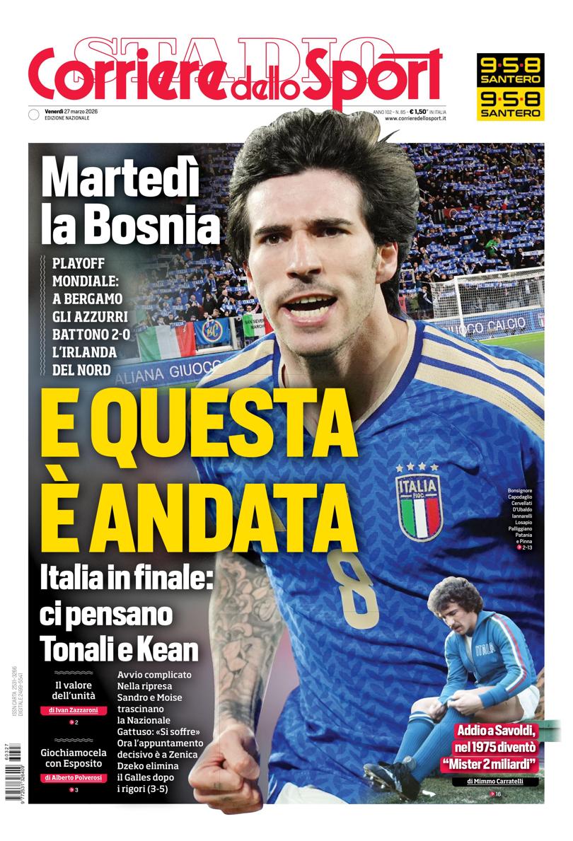 Prima pagina di oggi