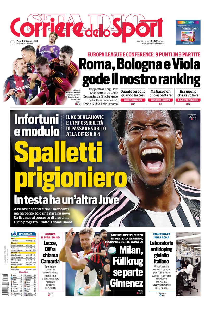 Prima pagina di oggi