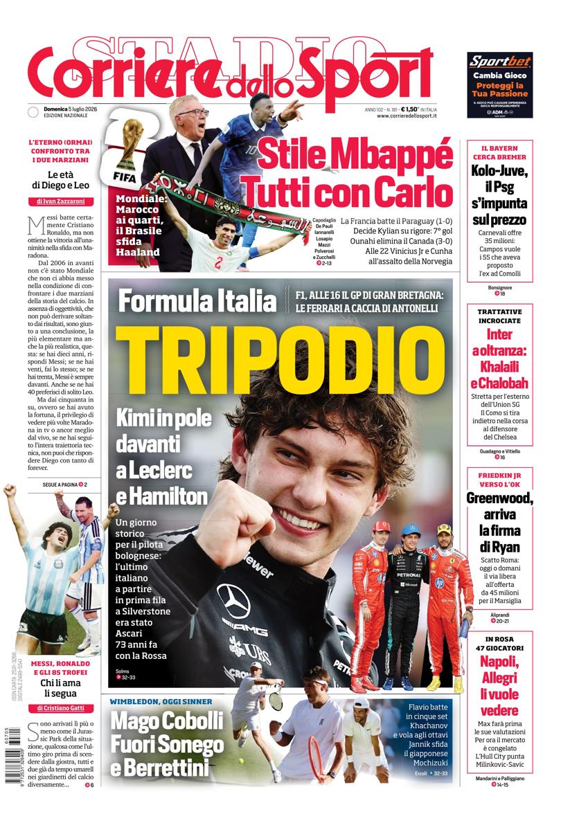 Prima pagina di oggi