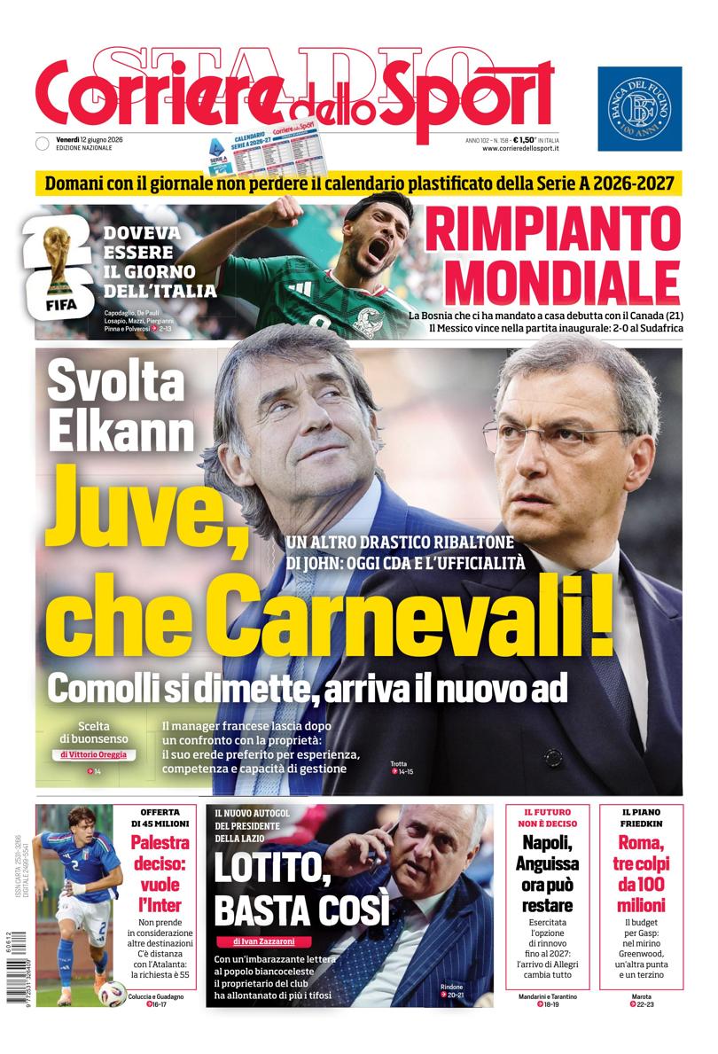 Prima pagina di oggi