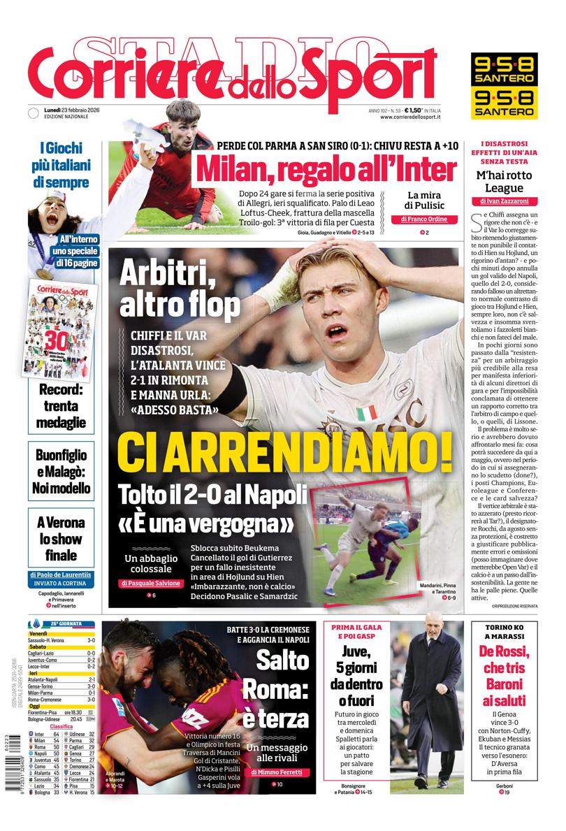 Prima pagina di oggi
