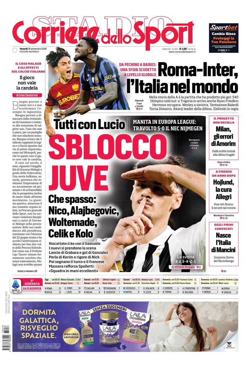 Prima pagina di oggi