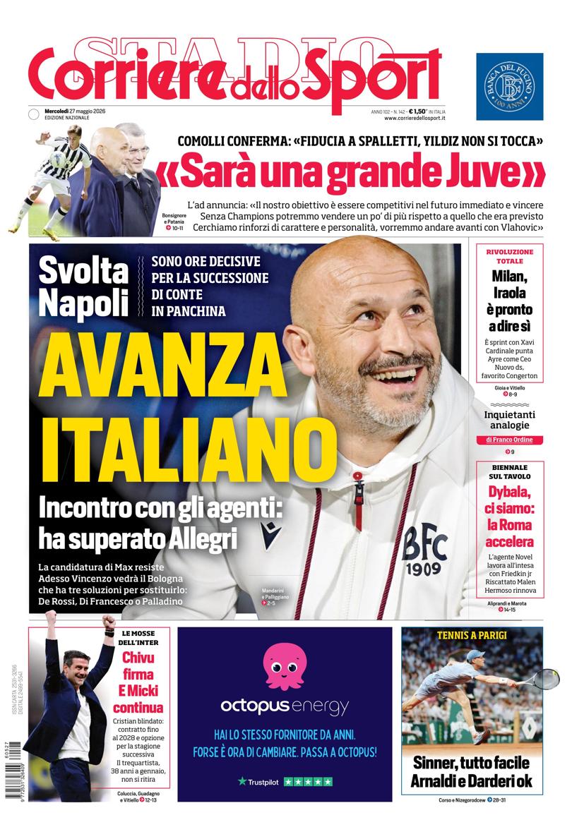 Prima pagina di oggi