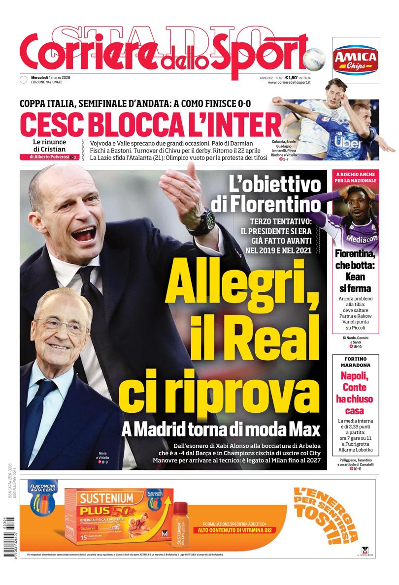 Prima pagina di oggi
