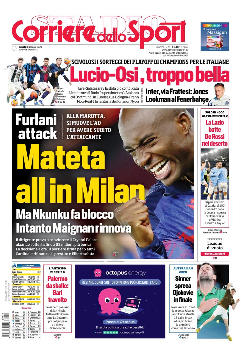 Prima pagina di oggi