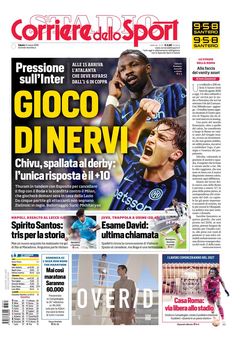 Prima pagina di oggi