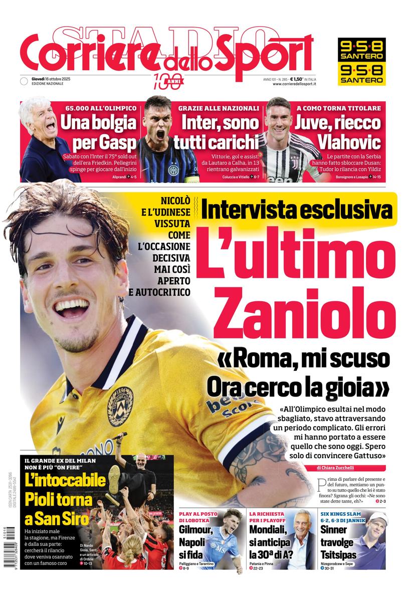 Prima pagina di oggi