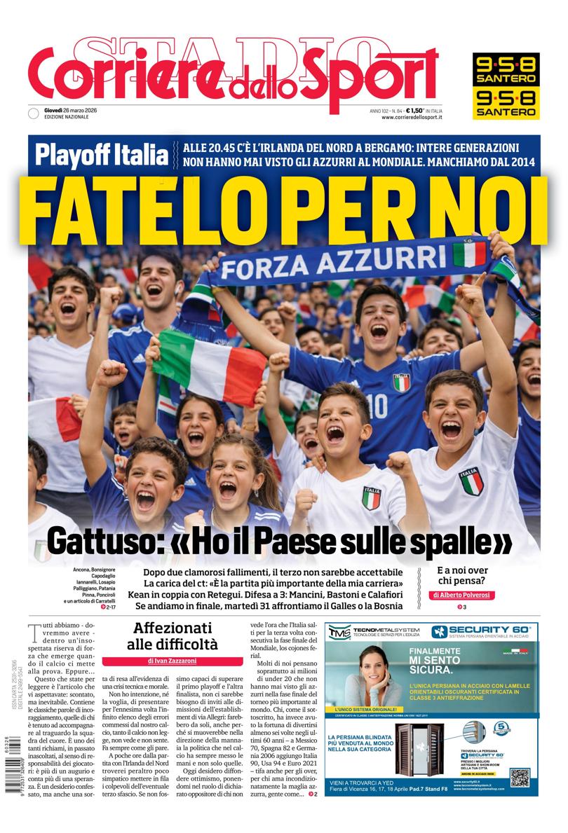 Prima pagina di oggi
