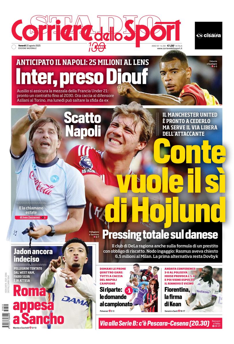 Prima pagina di oggi