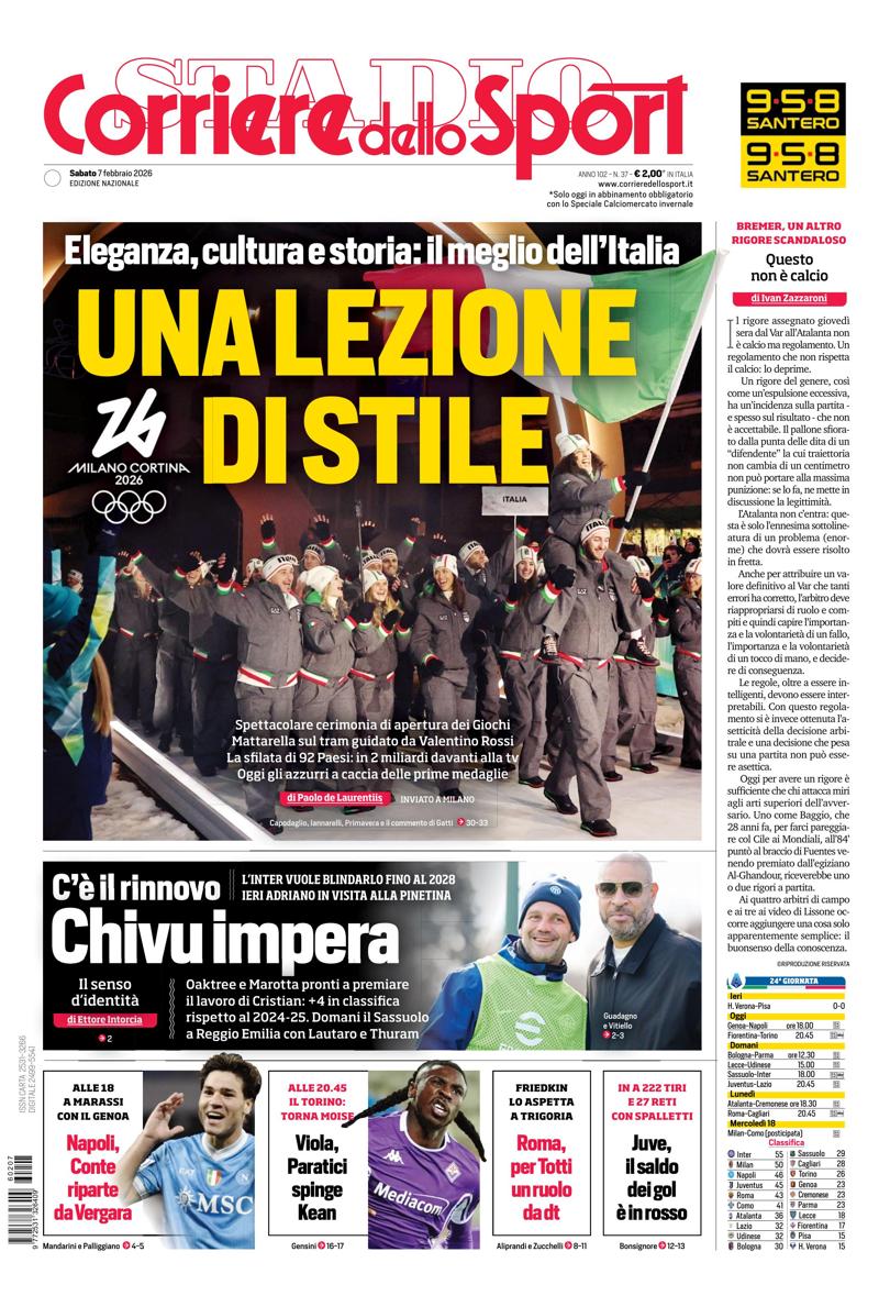 Prima pagina di oggi