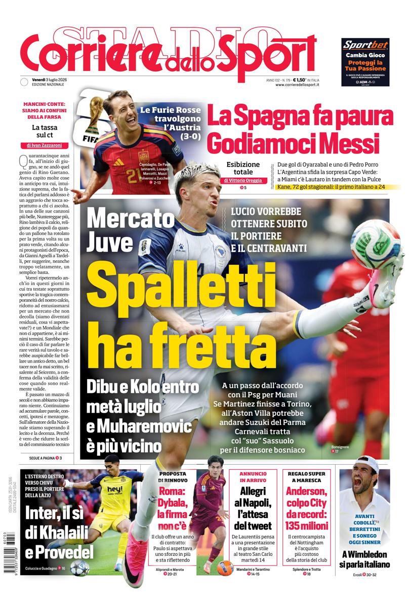 Prima pagina di oggi