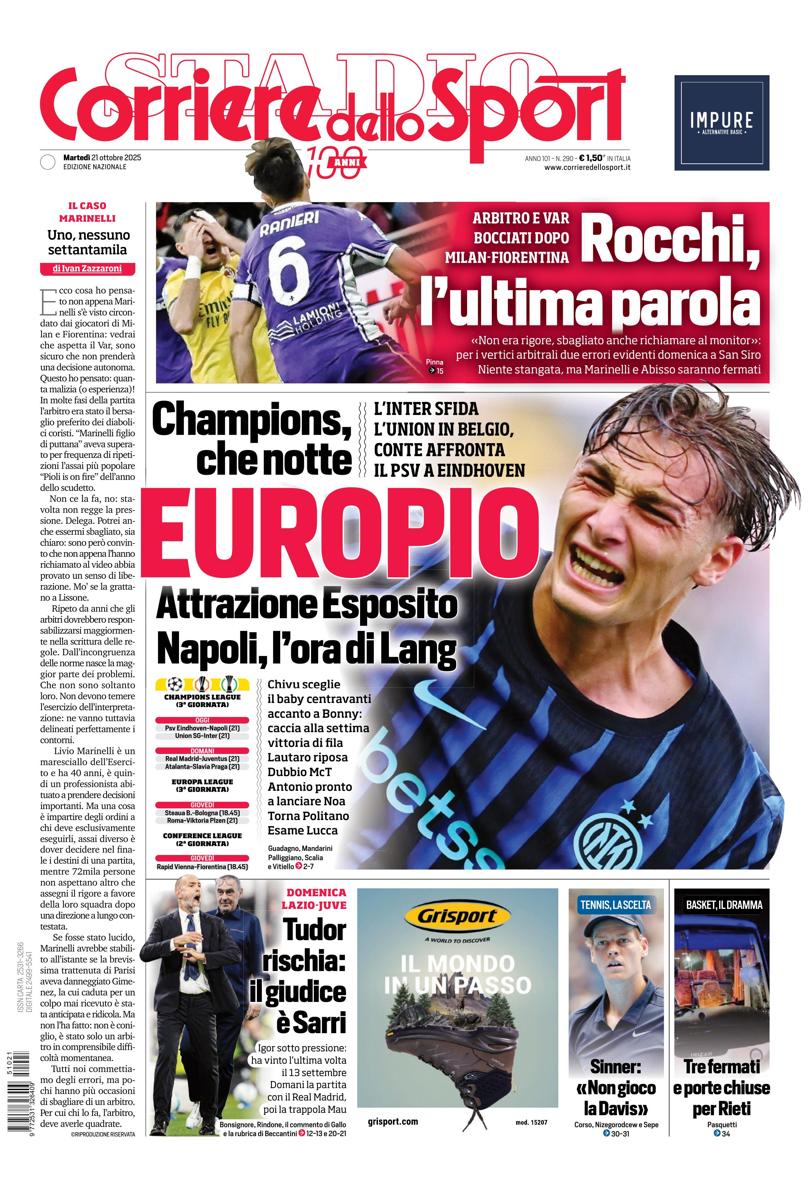 Prima pagina di oggi