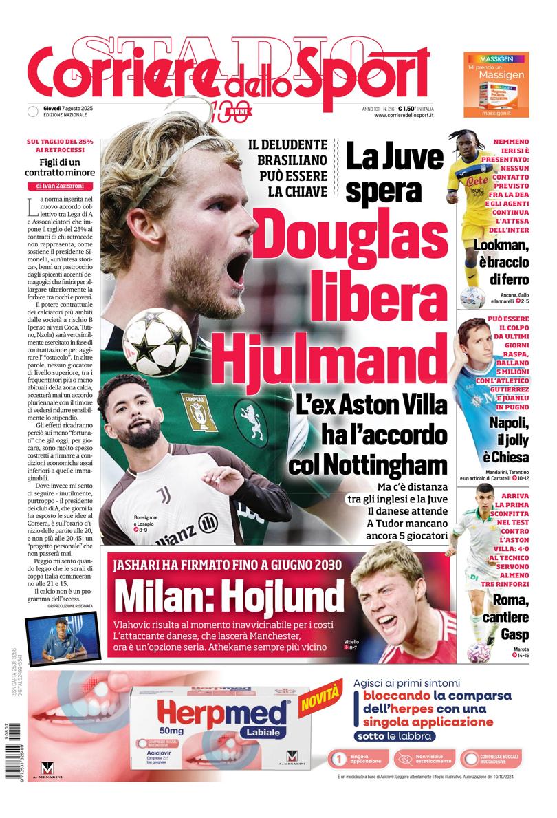 Prima pagina di oggi