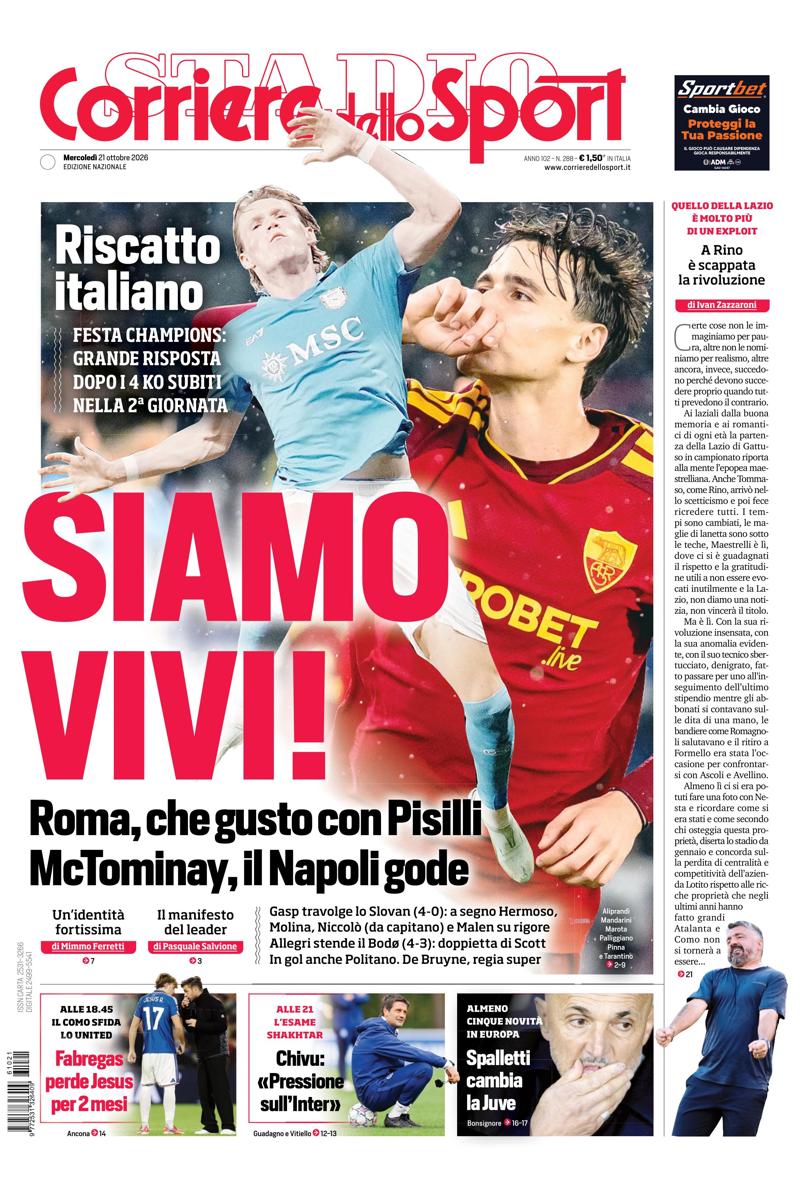 https://cdn.corrieredellosport.it/next/img/edizioni/cds/prima-pagina-naz-810x1189.jpg?v=0a79fbba6d3ef406272ca4981ffcceff2c1f39d69aafc407e81308fe2363b0e8 La prima pagina del Corriere dello sport