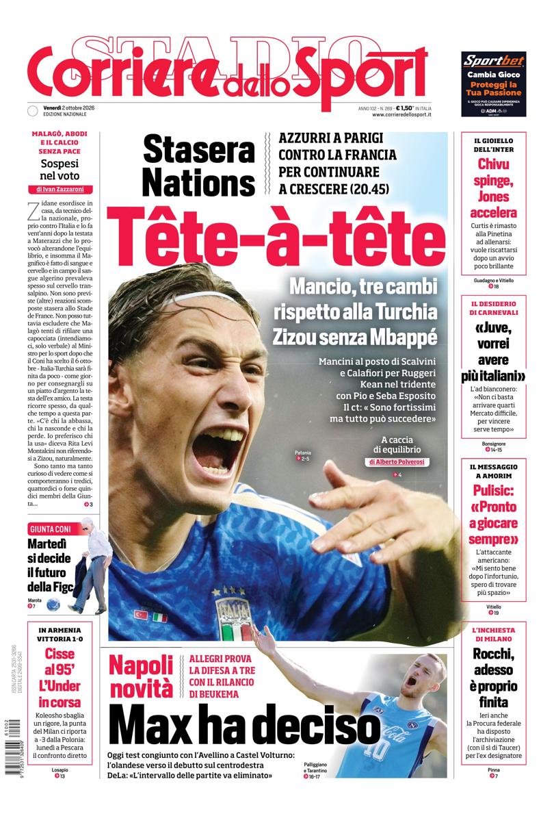 https://cdn.corrieredellosport.it/next/img/edizioni/cds/prima-pagina-naz-810x1189.jpg La prima pagina del Corriere dello sport